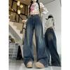 Pear-Shaped Cement Gray High-Waisted Wide-Leg Jeans: Hip-Slimming, Pleated, Retro Floor-Length Pants for Women