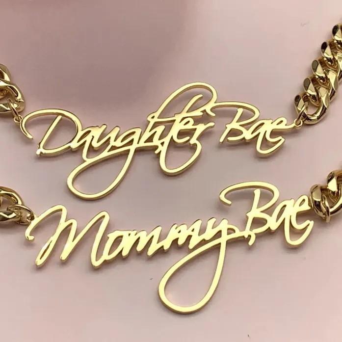 Gold Silver Rose Gold Plating 8 mm Cuban Link Stainless Steel Multiple Initial Alphabet Letter Names Necklace