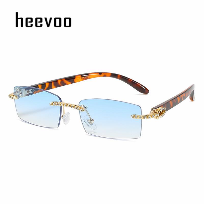 New Lady Small Rimless Square Diamonds Sunglasses Women Brand Fashion Rhinestone Gradient Rectangle Sun Glasses Female Uv400