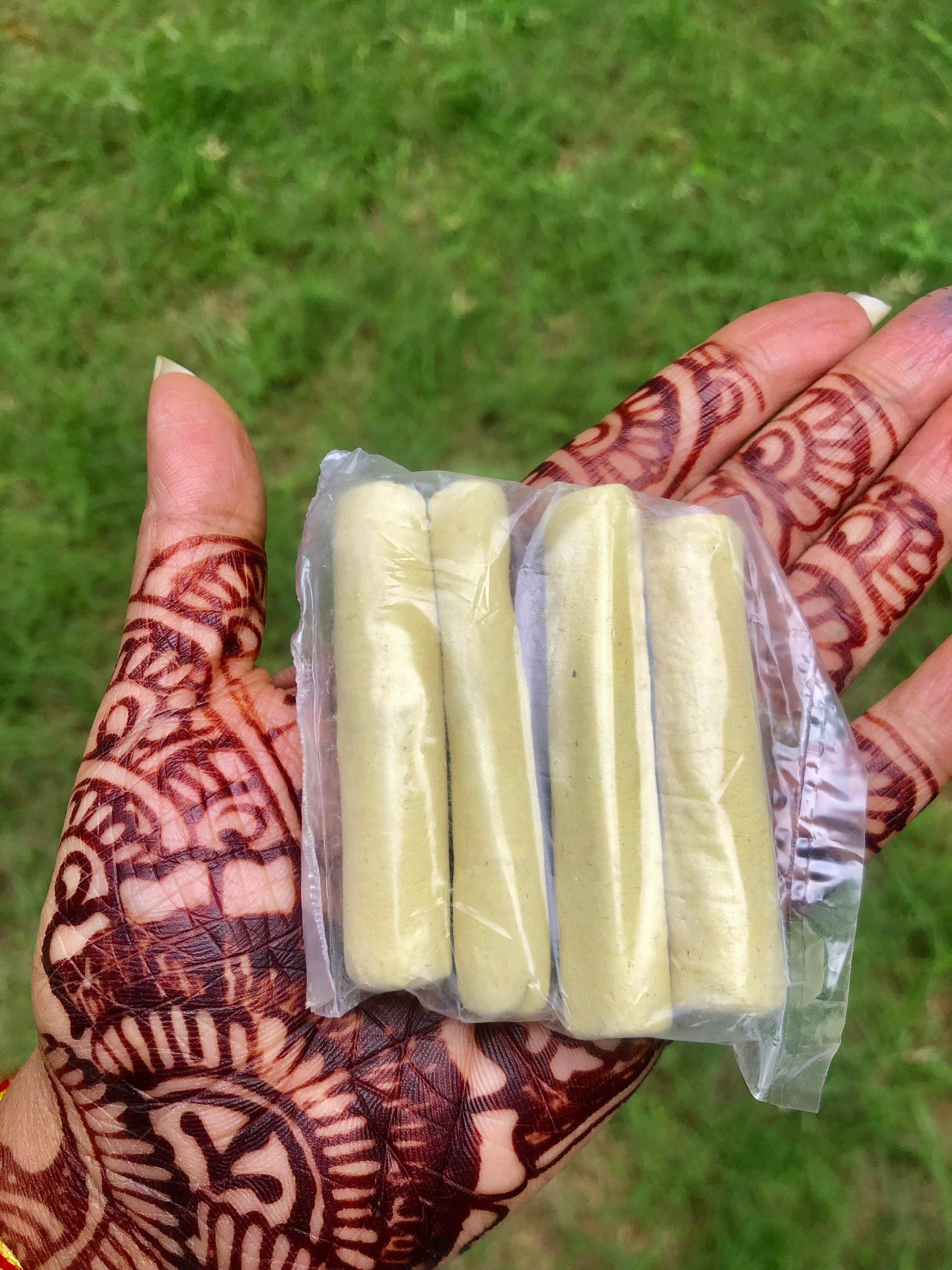 4 Pc Original Gopi Chandan Sticks, 2.25 inch long, 55-65 gram weight, YELLOW Pooja Tika Tilak Lord Krishnas favourite Free Ship Pack of 1-(4 sticks)