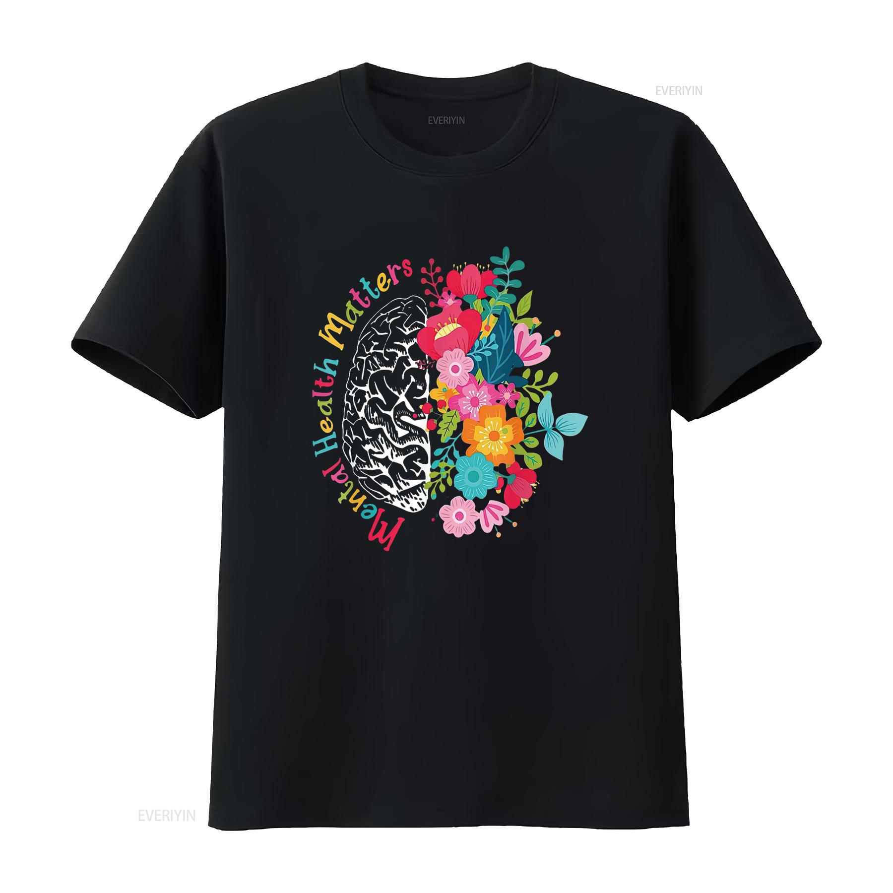 

Mental Health Matters Awareness Brain Neurodiversity Emotion T Shirt vintage Washed homme Versatile Unisex fashion Comfortable 4XL