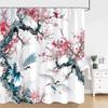 Chinese Japanese Ink Painting Shower Curtain Red Plum Blossom Art Painting Retro Style Polyester Shower Curtains Bathroom Decor