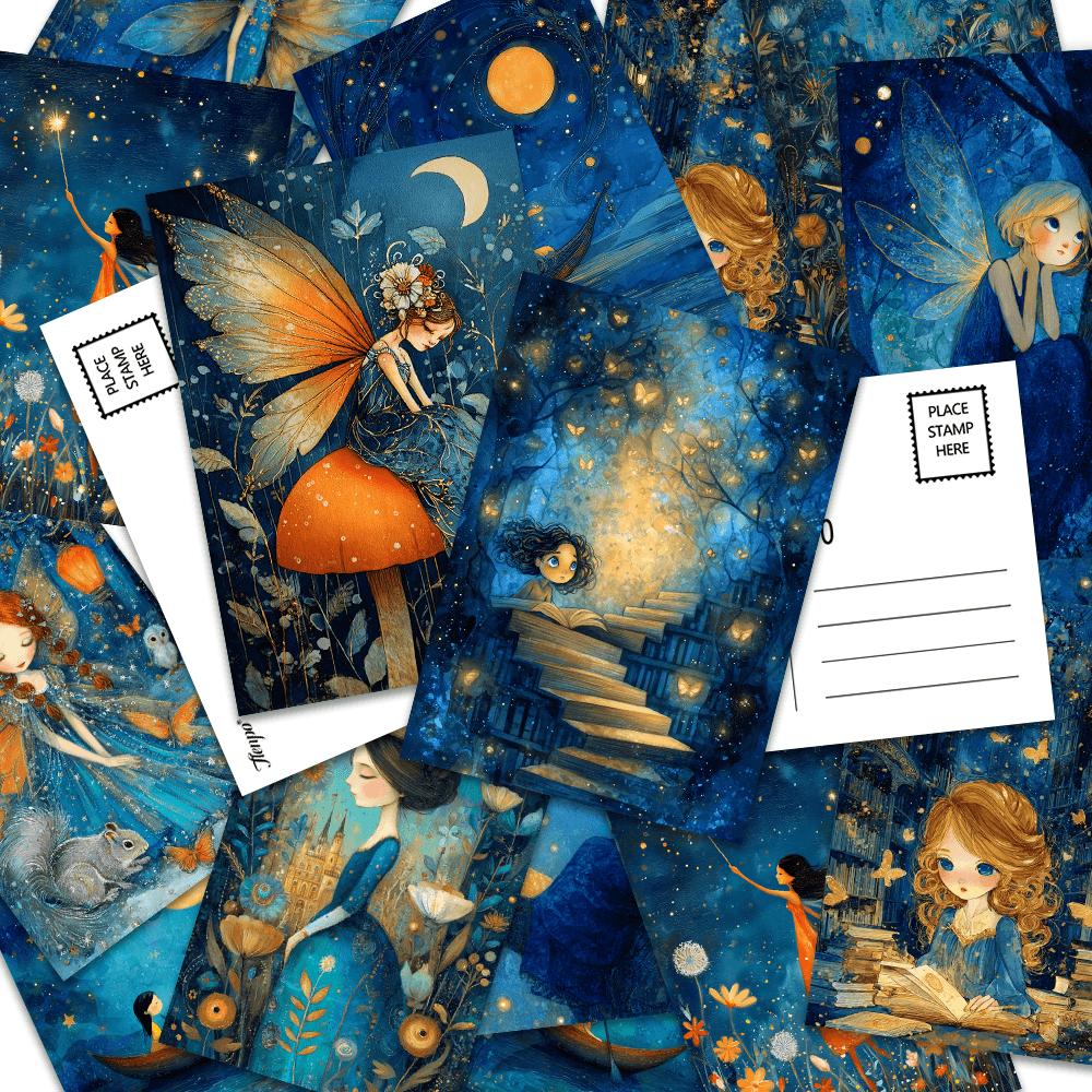 32pcs Postcards, Magical Night Fairy Theme,Indoor Bedroom Decor,Wall Stickers,Message Cards,Greeting Cards, Memorial Postcards