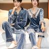 Couple red golden velvet pajamas autumn and winter wedding festive long-sleeved loungewear newlywed men's sense suit