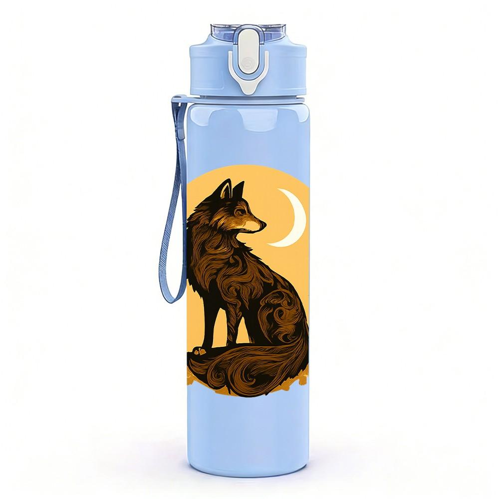 1PC Night Moon Wolf Art 750ml Color Plastic Sports Water Bottle Leakproof Flip Straw Lid Suitable for Sports Office Home Use