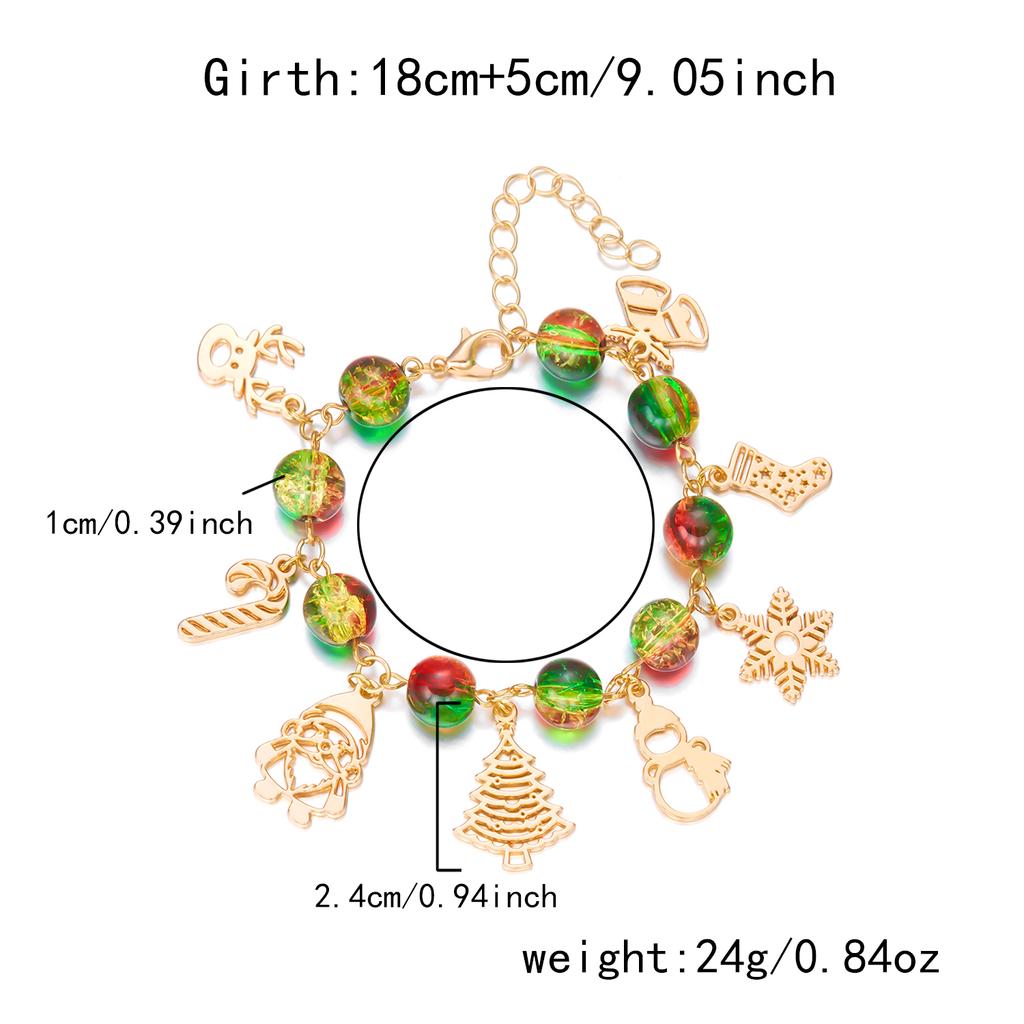 Christmas Snowflake Santa Claus Xmas Tree Snowman Bell Charms Bracelet For Women Metal Chain Bangles Party New Year Gifts