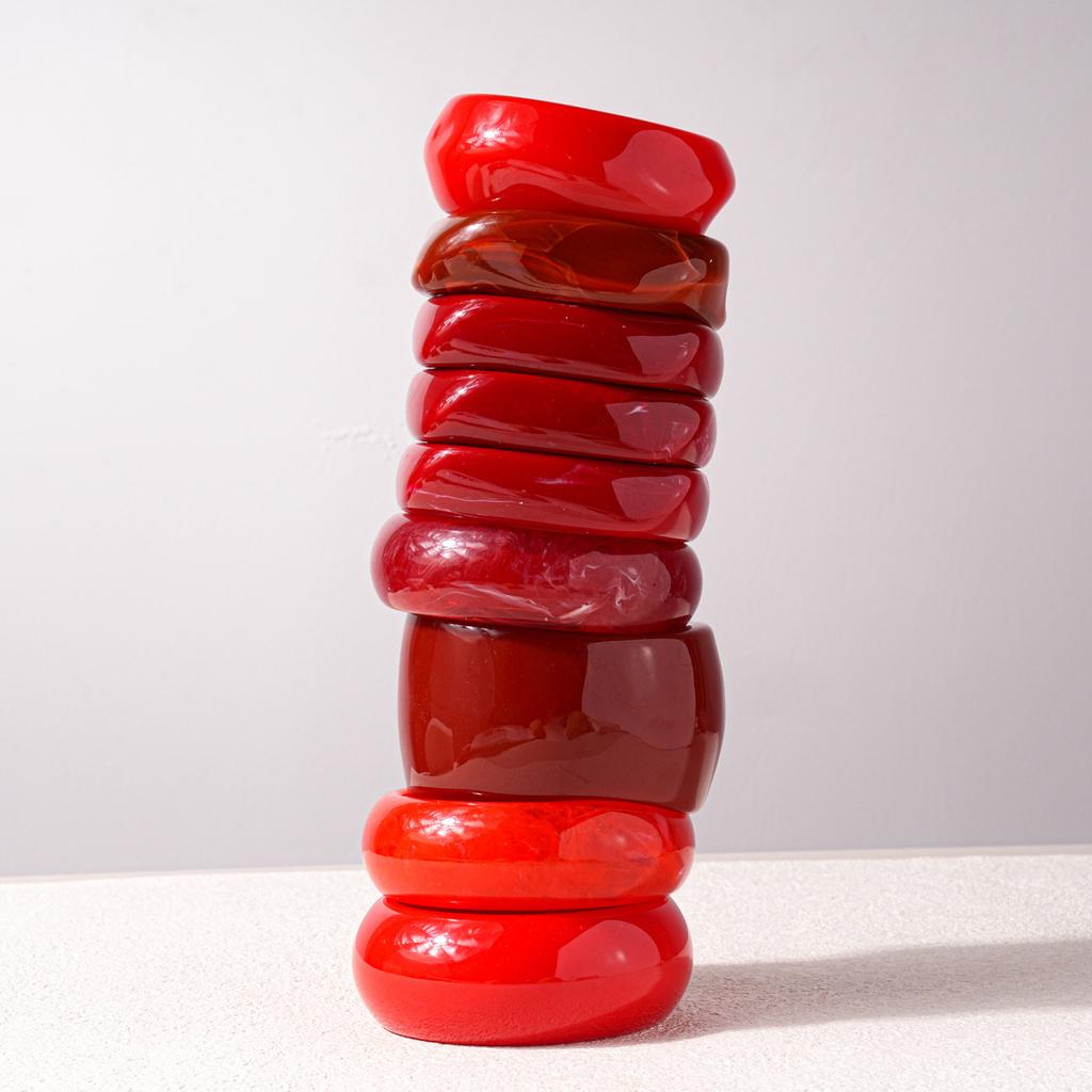 Exaggeration Red Statement Resin Bangles for Women Geometric Irregular Chunky Wide Smudging Bracelet Charming Couple Jewelry