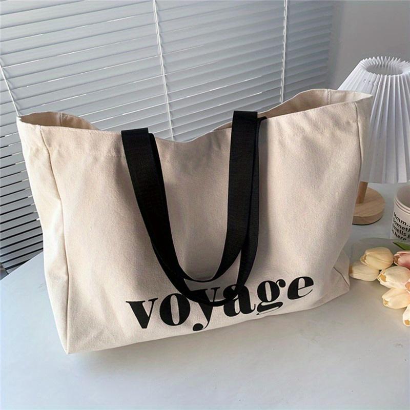 Letter Voyage Canvas Bag Large Capacity Handbag Shoulder Bag For Women Travel Shopping Tote Bag, Students School Bags