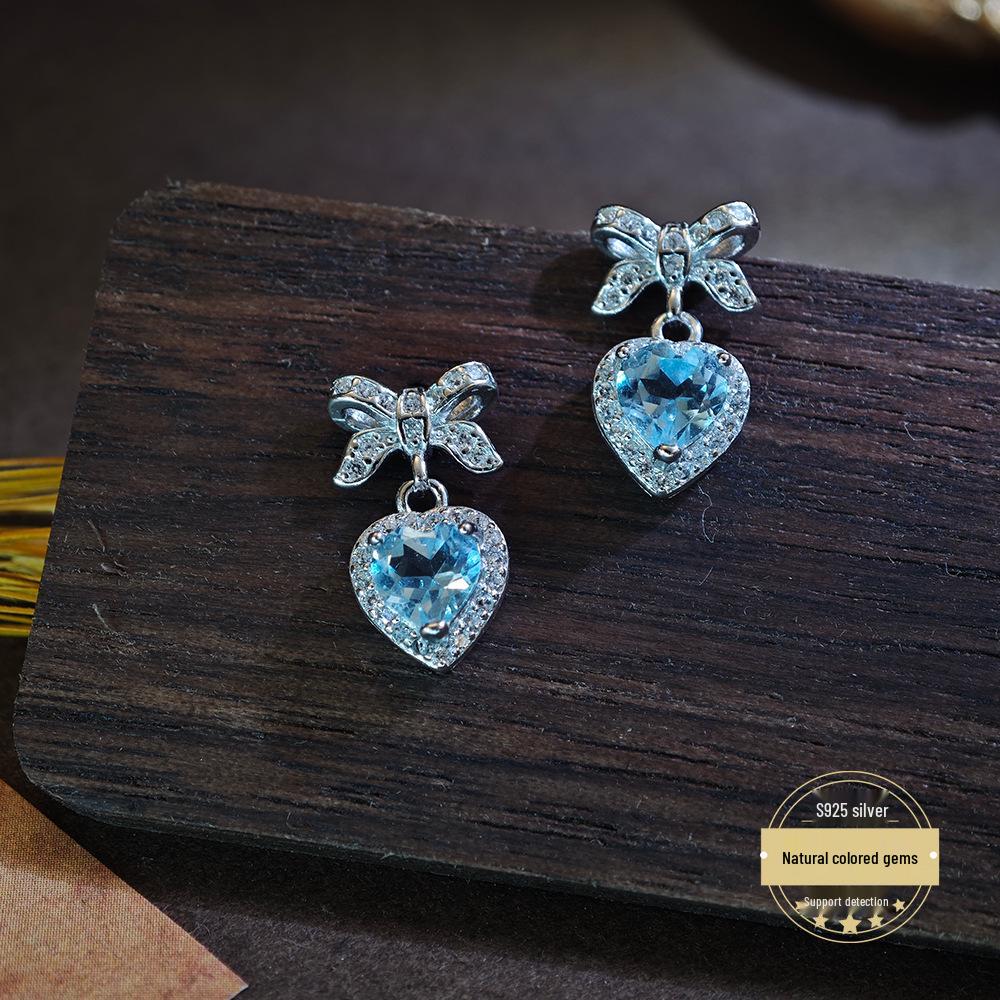 

Luxury Heart-Shaped Topaz Bow Earrings 925 Silver серебряный