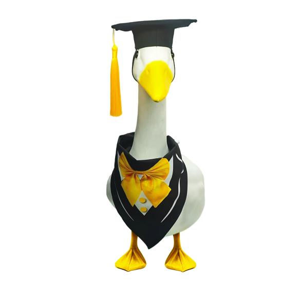 Yousheng 1 Set Lawn Goose Graduation Outfits Black Bachelor Hat Bowknot Tie Outdoor Yard Paty Goose Statue Decoration Dress-up Clothing Costume