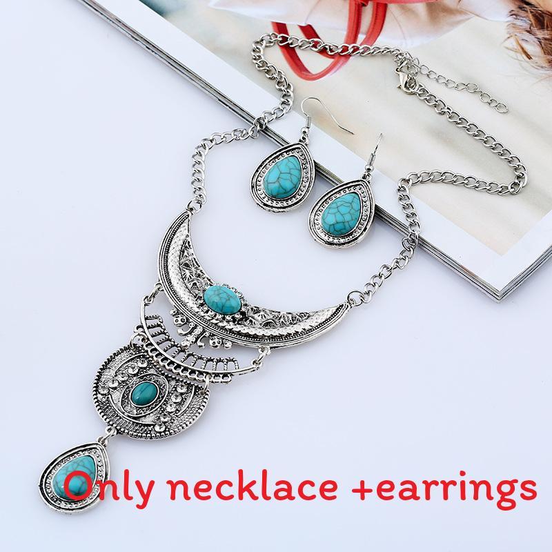 Vintage Water Drop Alloy Necklace And Earring Set For Boho Style Females