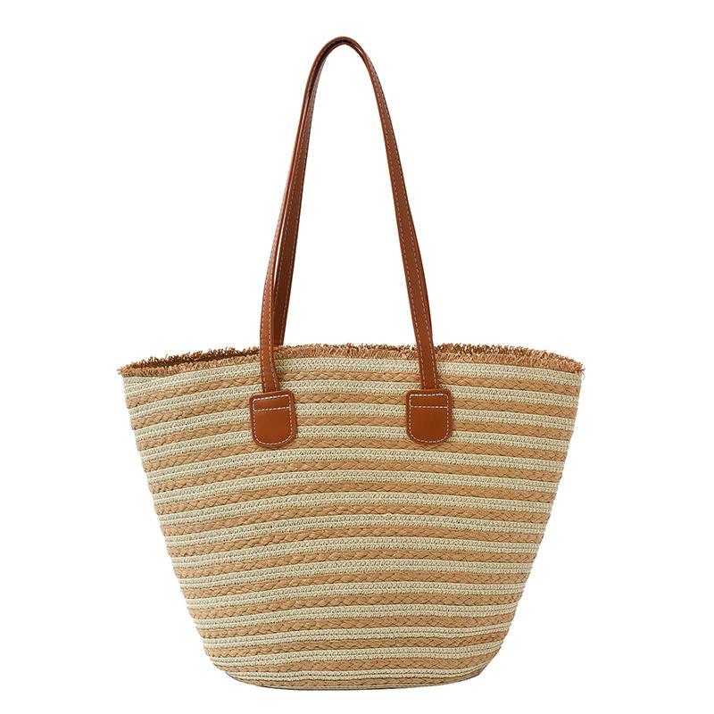 Pendler-Großraumtasche Damen neue vielseitige Schultertasche Strandurlaub Strohtasche