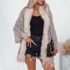 Autumn/Winter Leopard Print Fur Collar Batwing Sleeve Cardigan for Women