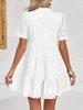 Women's Eyelet Lace Babydoll Dress Short Sleeve V Neck Flowy Summer Tunic Dress