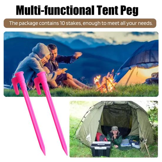 Yousheng 10Pcs Camping Tent Stake Heavy Duty Multi-functional Outdoor Garden Yard Patio Lawn Tarp Canopy Windproof Ground Spike Tent Peg