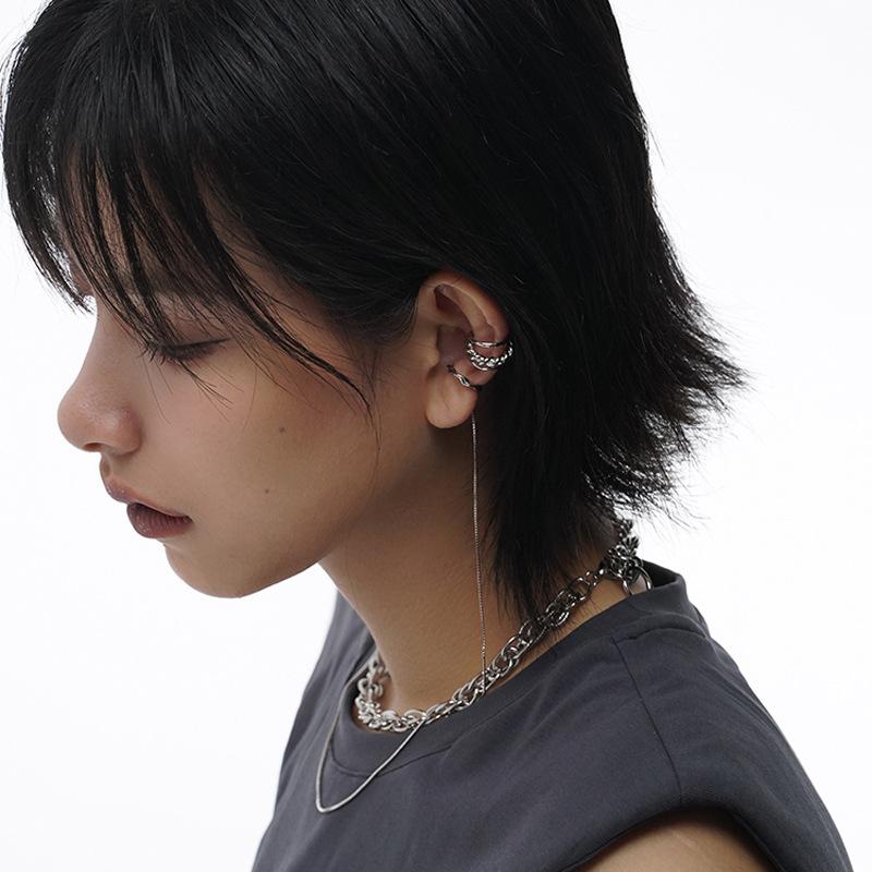 Chic Spiral Rotating Pattern Integrated Earclip Earrings Personalized Dark Multi-Layer Double Twist Earclip Earrings