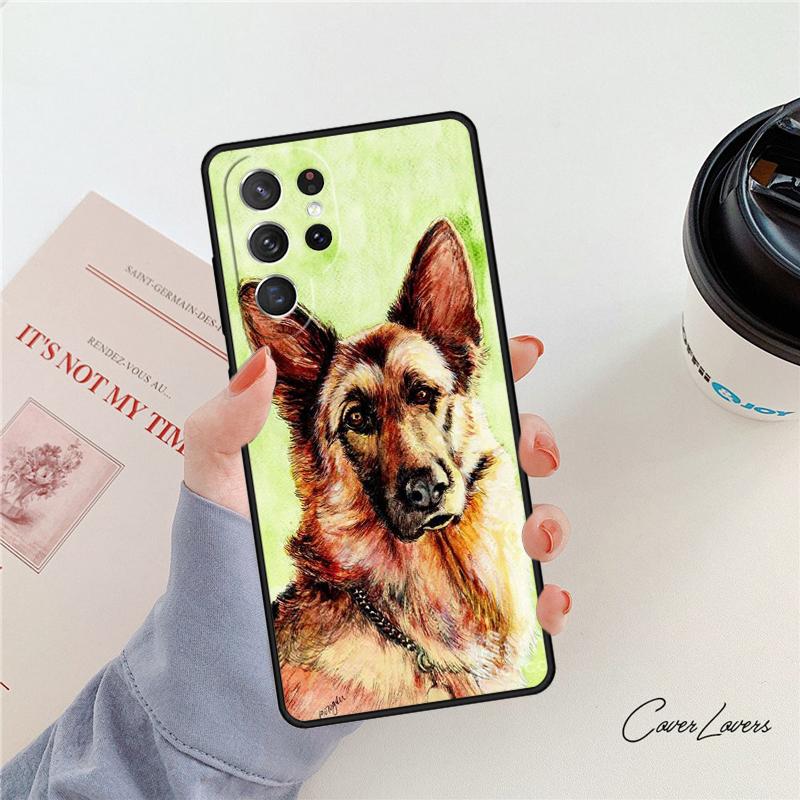 Cartoon German Shepherd Dog Phone Case For Samsung Galaxy S24 S25 S23 S22 Ultra Note 10 20 Plus S20 S21 FE Cover