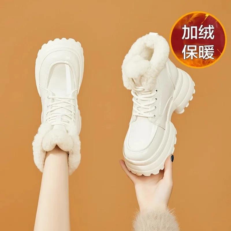 

Модные зимние женские ботинки плюшевые удобные теплые водонепроницаемые на платформе увеличивающие рост ботильоны противоскользящие уличные короткие ботинки2025 40