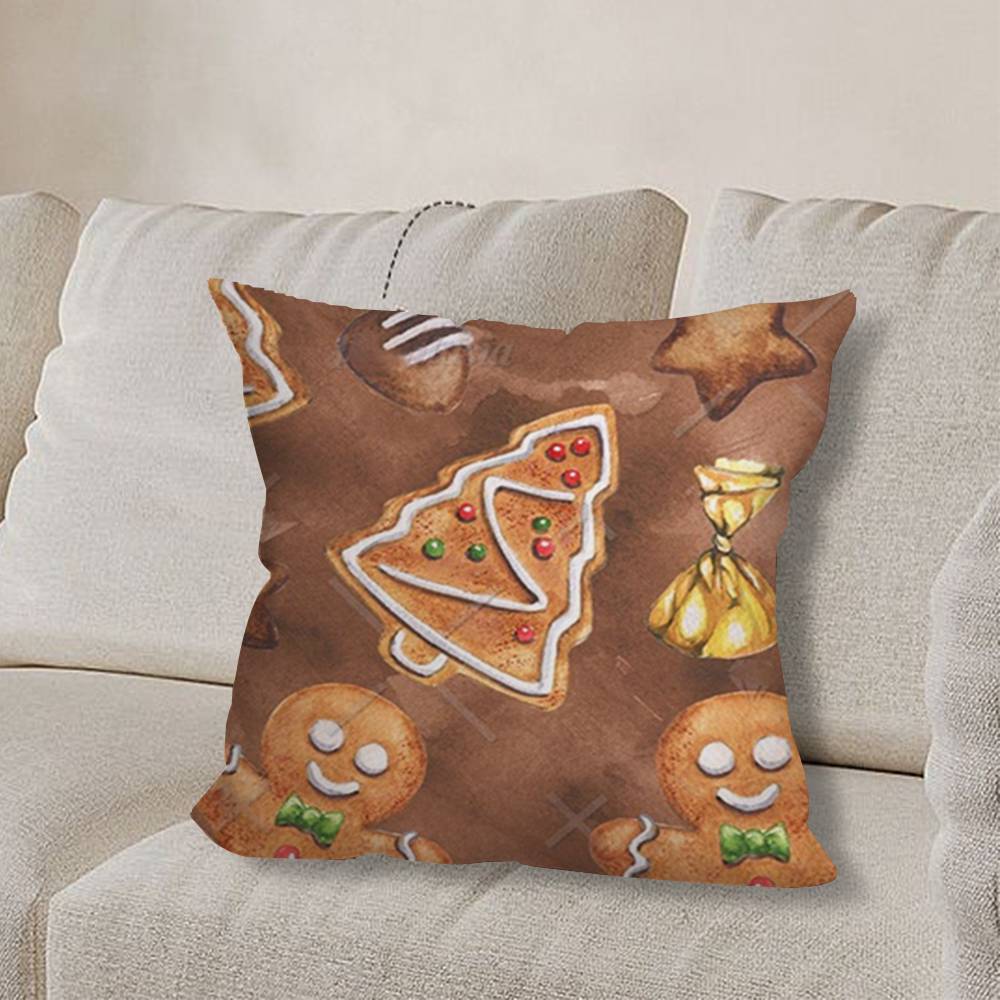 Christmas G-gingerbread Art Pillow Case Sofa Living Room Bedroom Headboard Backrest Cushion Square Cushion Nap Time