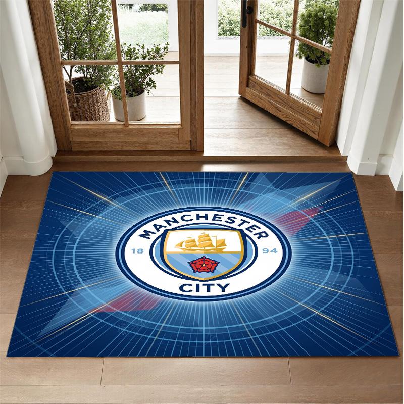 Manchester City Design Crystal Velvet Rug Soft Decorative Mat for Bedroom Entrance