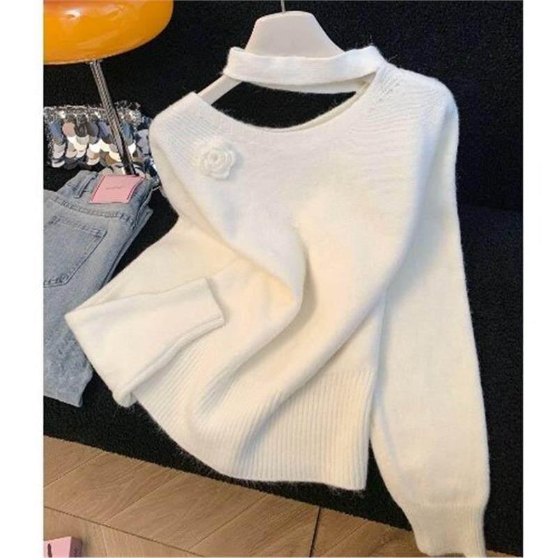 3D Floral Halterneck Sweater - Women's Autumn/Winter 2026 Collection: French Style, Loose Knitwear