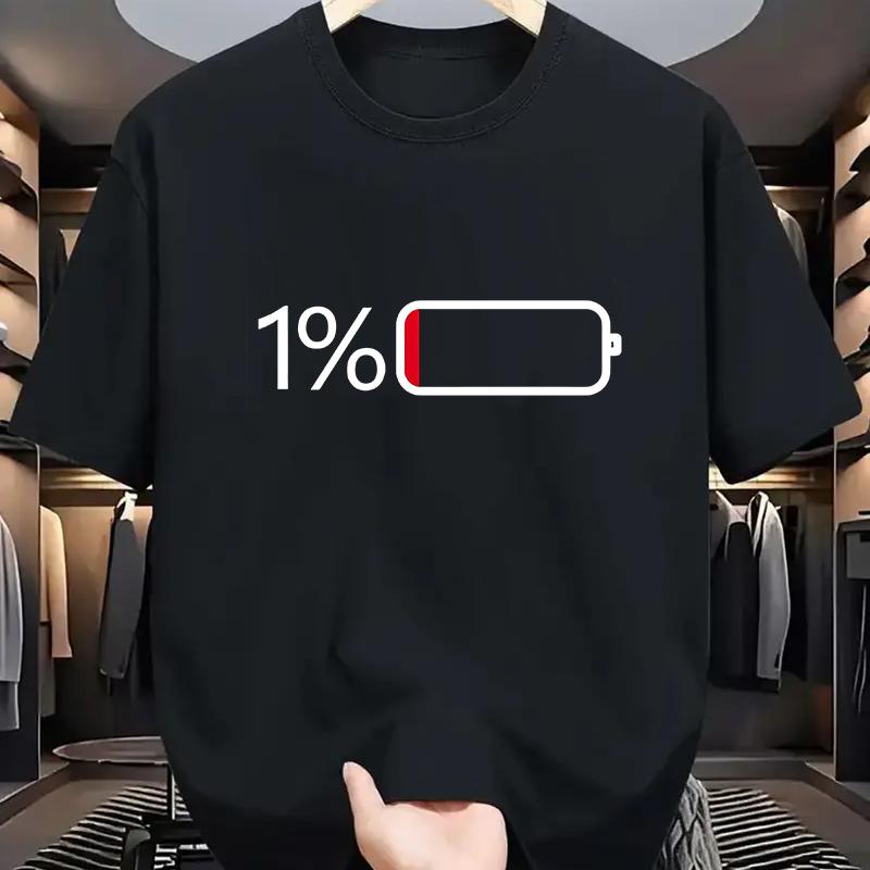 Battery Low Print Tee Shirt For Unisex Casual Short Sleeve Tshirt For Summer Spring Fall Funny Graphic Tops Streetwear As Gifts