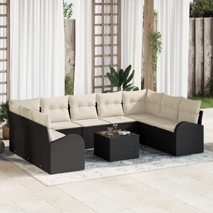 Ensemble de Canapés de Jardin de 9 Pièces avec Coussins Brown Poly Rattan 3354876