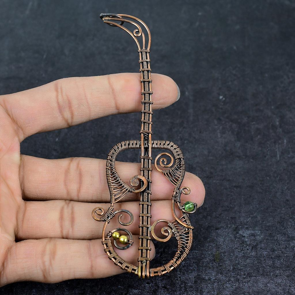Copper Guitar Look Handmade Copper Eire Wrap Jewelry Pendant 2.09" L8q17