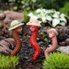 3pcs Adorable Earthworm Family with Straw Hats Resin Miniature Landscape Statues Garden Decoration Flower Pots Outdoor Ornaments