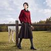 Qianbainian Women's Wool-Blend Color-Block Lapel Double-Faced Coat