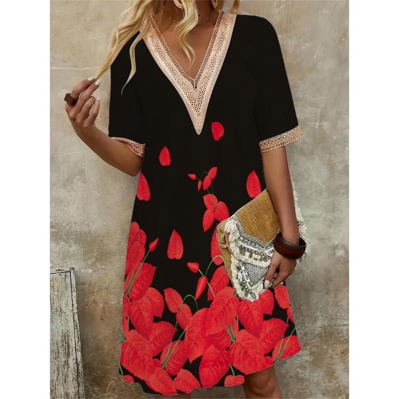 BITCED Fashion Summer Spring Short Sleeve V-Neck Casual Dresses S