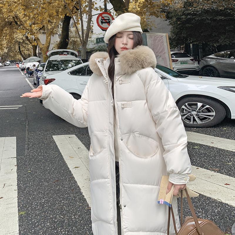 

Большая пуховая куртка с меховым воротником для женщин, средней длины, зимняя, высококлассная, утолщенная, теплая, длиной ниже колена, хлопковая куртка XL белый
