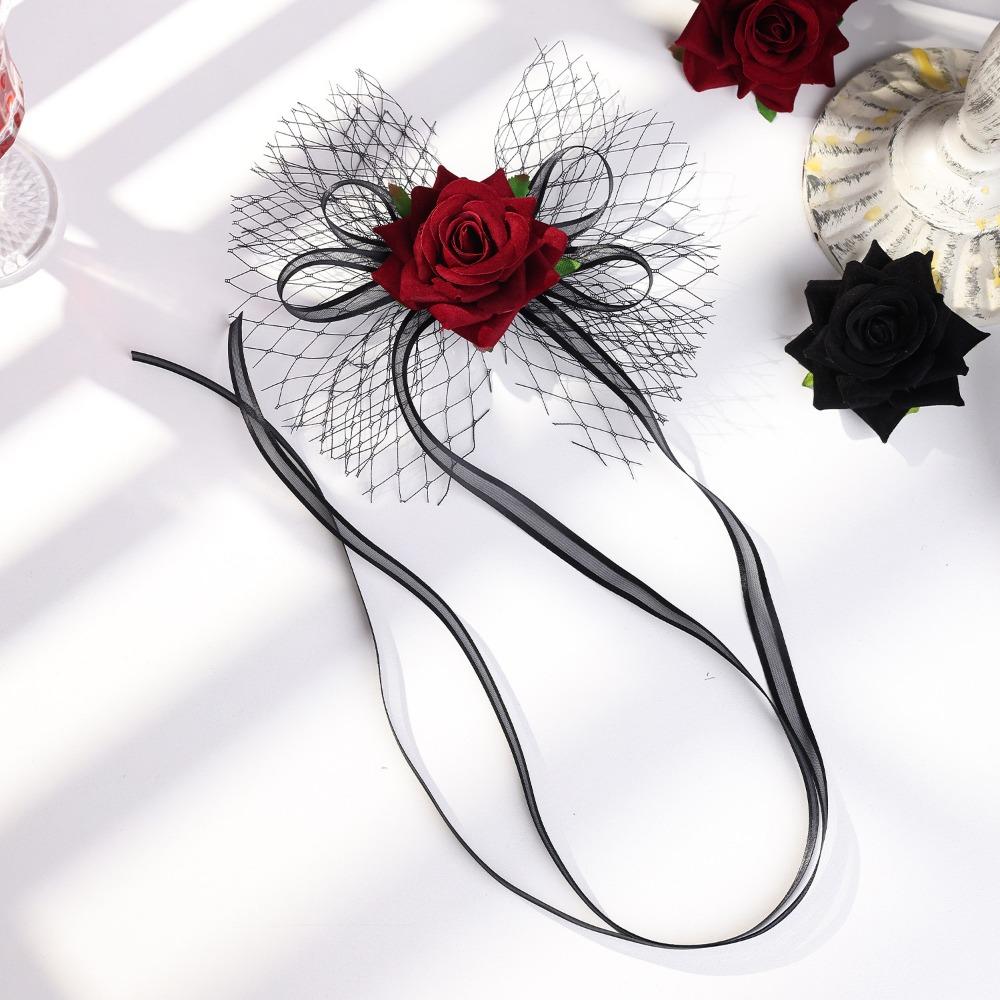 Elegant Halloween Hairpin Fashion Mesh Headpiece Creative Rose Hairpin Dress Up Event