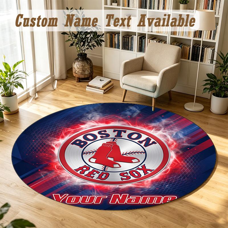 Round Rug Custom NameBoston Red Sox Pattern Non Slip Carpet Home Floor Decor