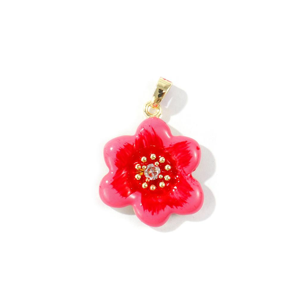 2PCs Enamel Flower Charm Clear Cubic Zirconia Brass 18K Gold Plated Pendants For DIY Necklace Jewelry Making Findings 28mmx20mm