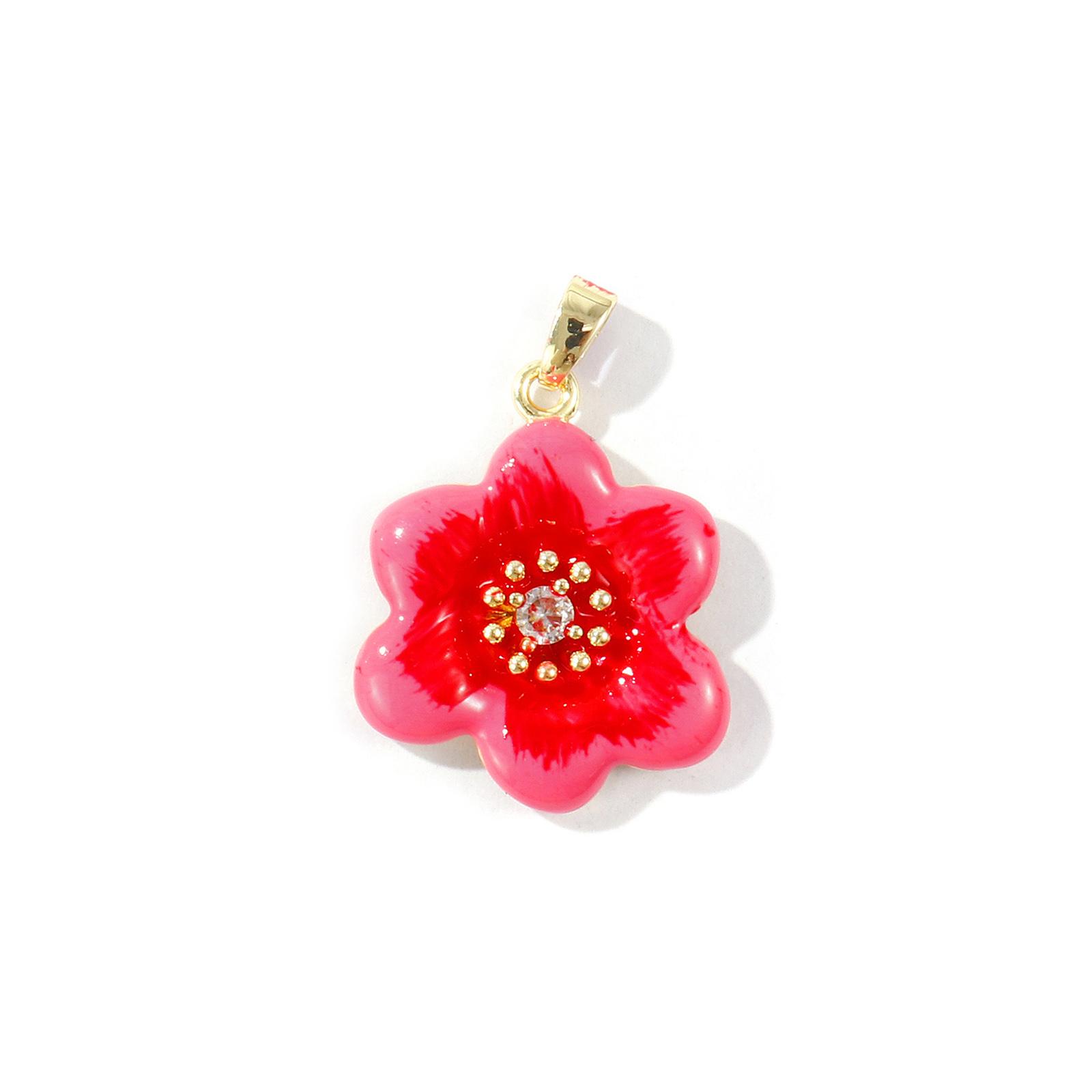 

2PCs Enamel Flower Charm Clear Cubic Zirconia Brass 18K Gold Plated Pendants For DIY Necklace Jewelry Making Findings 28mmx20mm червоний