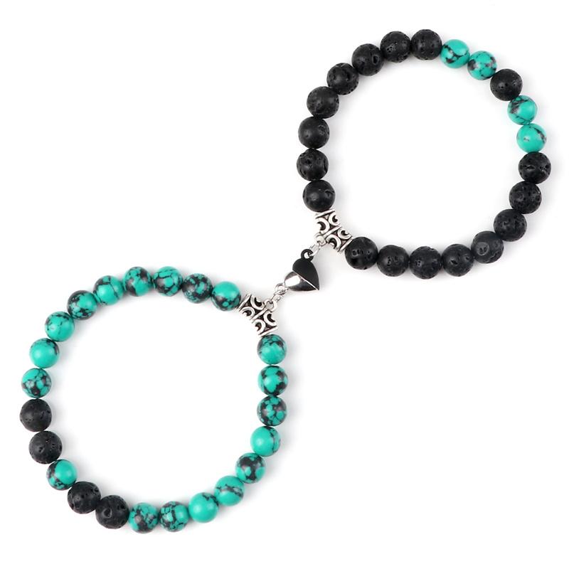 Hot Sale 2Pcs/Set Beads Bracelet For Lovers Natural Stone Distance Heart Magnet Couple Bracelets Friendship Fashion Jewelry Gift