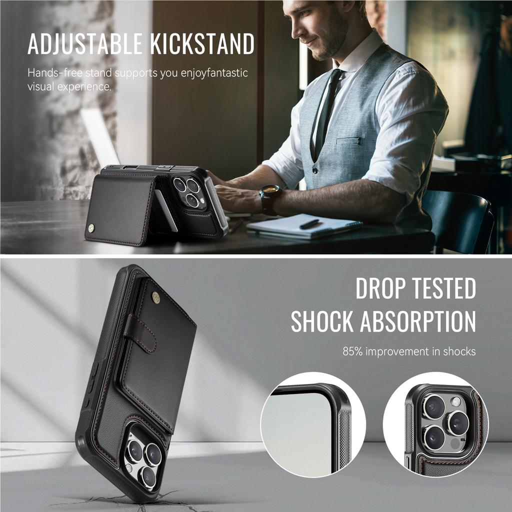 For iPhone 16 Pro Max Case JEEHOOD J09 RFID Blocking Card Holder Leather Back Phone Cover Compatible with MagSafe