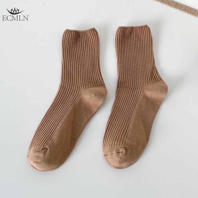 

Autumn Winter Red Brown Color Series Women Loose Socks Rib Cotton Fashion Basic Daily Classic Sock Female one size светло-коричневого