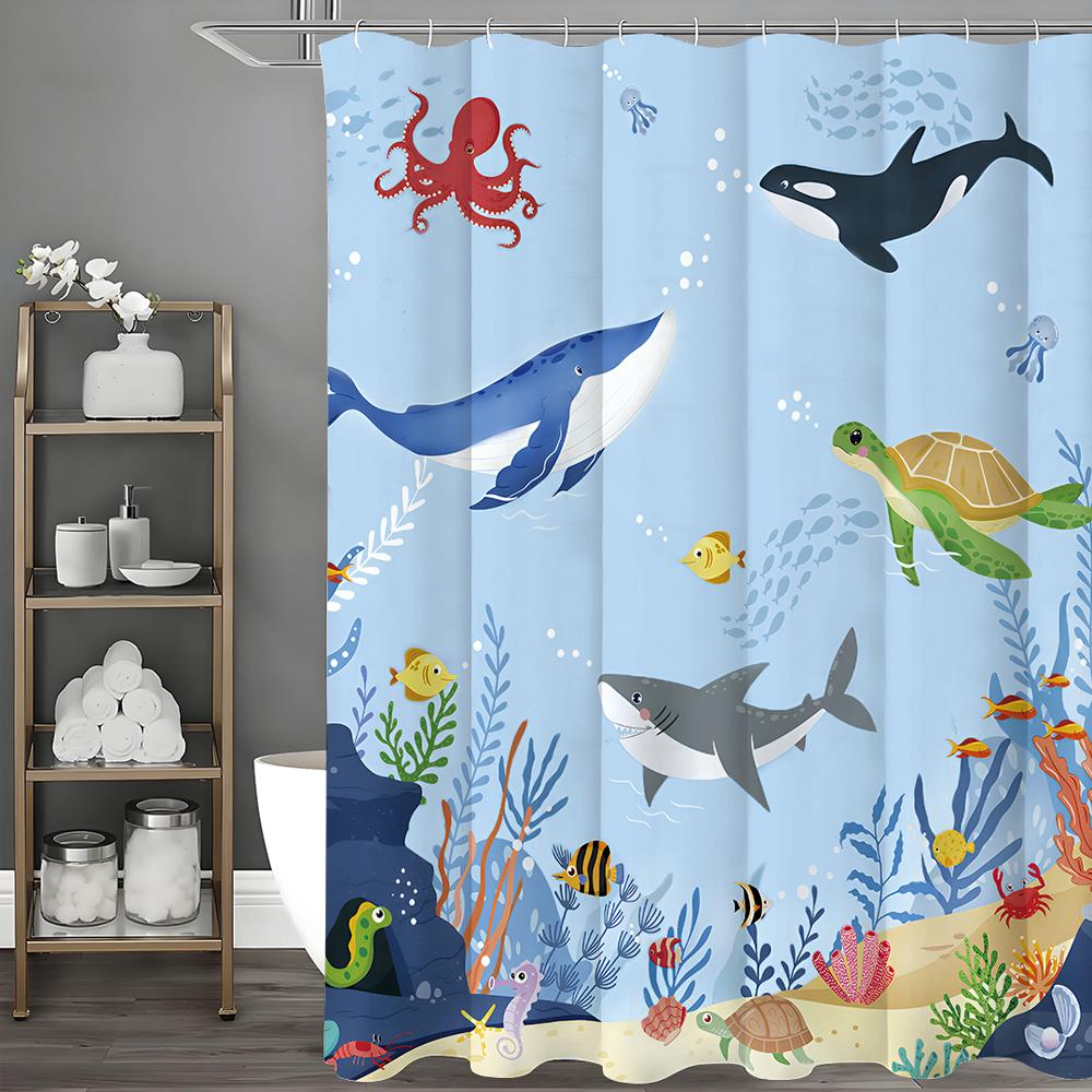 

Мультяшный кит, черепаха, осьминог, коралловая шторка для душа «Подводный мир», декоративная шторка для ванной, водонепроницаемая шторка для душа 90*180cm