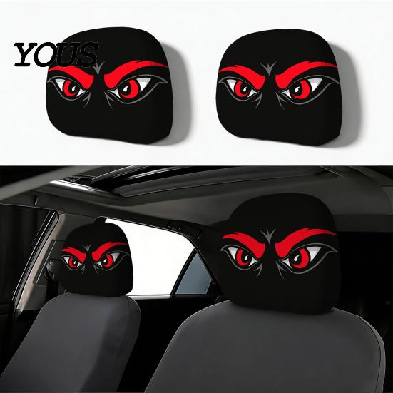 Polyester Seat Covers 2Pcs Spooky Car Headrest Covers, Cartoon Evil Face Auto Protectors, Elastic Protectors for Cars Trucks SUVs Easy