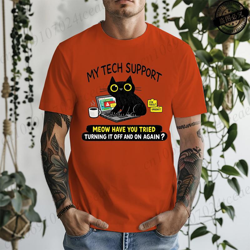My Tech Support Is A Cat TShirts Funny Cat T Shirt IT Humor Tee Programmer Gift Work From Home Shirt Geek Cat Tee TShirts