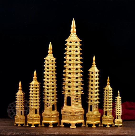 Nine-Story Wenchang Tower Copper Ornament - Chinese Brass Study & Office Décor