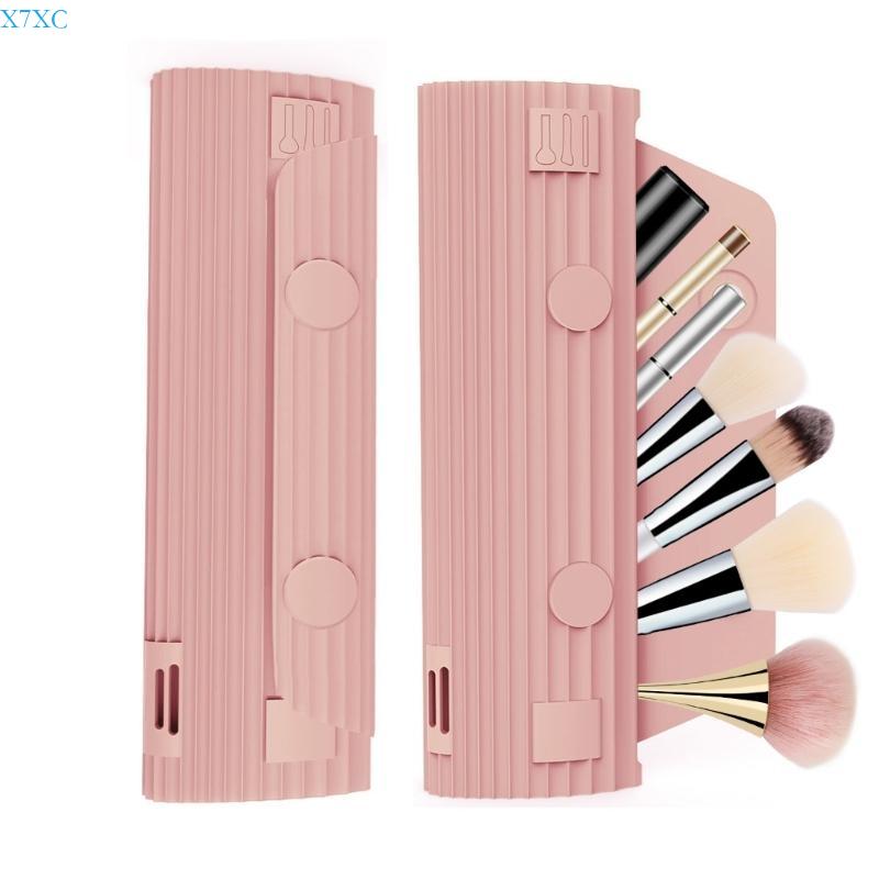 X7XC Silicone Makeup Brush Holder Soft Brush Cosmetic Bag Travel Makeup Brush Bag Makeup Brush Organisers for Vacation