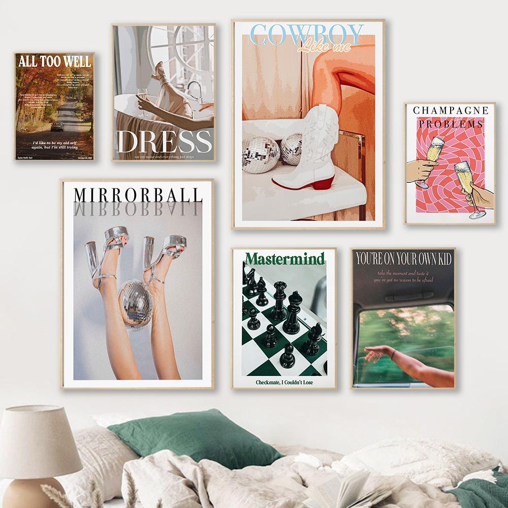 Cowboy Like Me Retro Poster Pink Girly Canvas Print Painting Disco Ball Picture Art Bedroom Living Room Interior Home Decoration No Frame