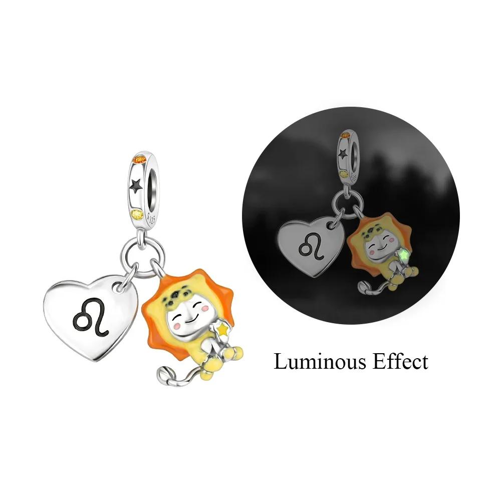 Original Copper Charms Lucky Signs Of The Zodiac Beads Luminous Stars Pendants Fit Bracelet Diy Fine Jewelry Gift