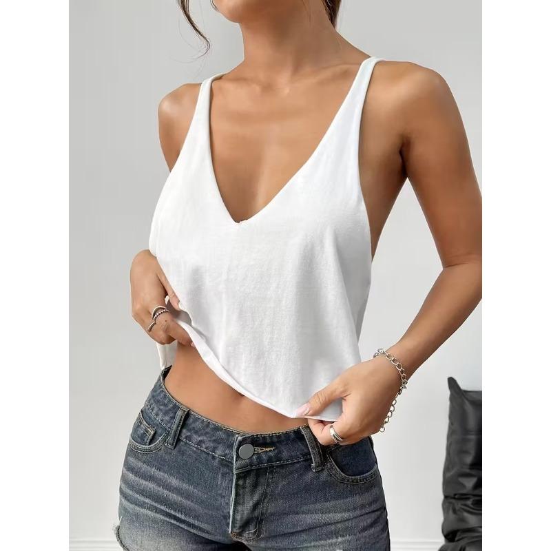 Sommer-Halstuch-Top mit tiefem V-Ausschnitt für Damen, kurzer Schnitt, durchsichtig, ärmellos, Unterhemd
