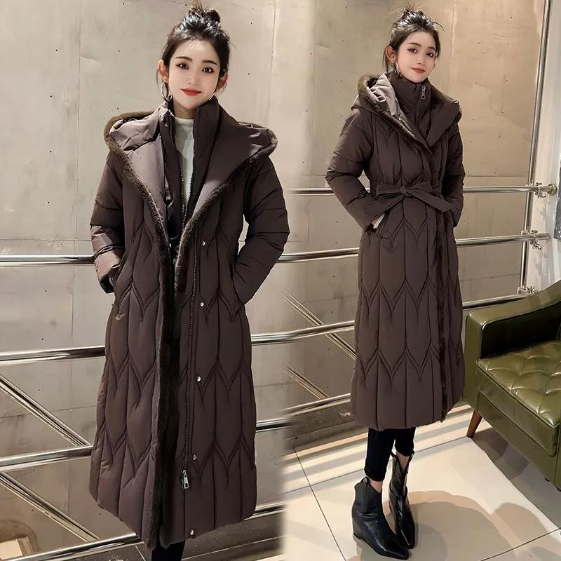 Plus Size 7XL Fashion Winter Jackets Woman Long Parkas Hooded Loose Thick Warm Overcoat Casual Women's Coats with Belt