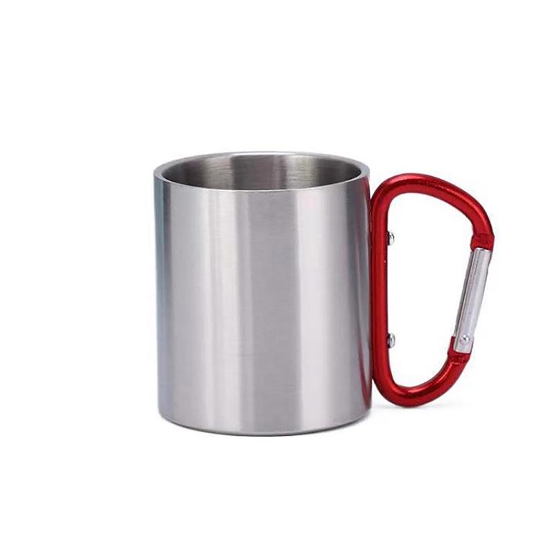 220Ml Camping Travel Stainless Steel Cup Carabiner Hook Handle Picnic Water Mug Outdoor Travel Hike Cup