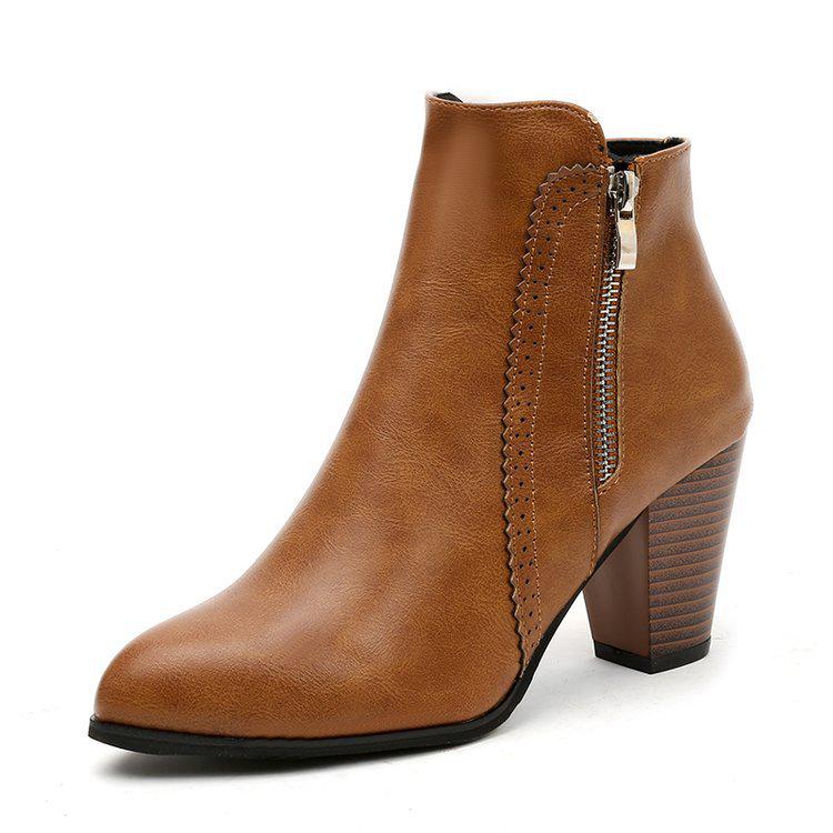 Printemps Automne Femmes Bottines Mode Bottes en Cuir PU Talon Haut 8cm Chaussures pour Dames Fermeture Éclair Latérale Bottines pour Femmes Chaussures 2024